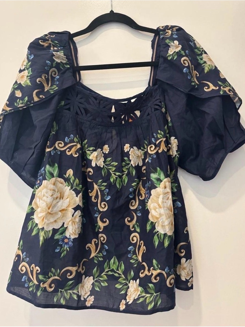 FARM Rio Navy Floral Square-Neck Puff Sleeve Blouse - Picture 5 of 8